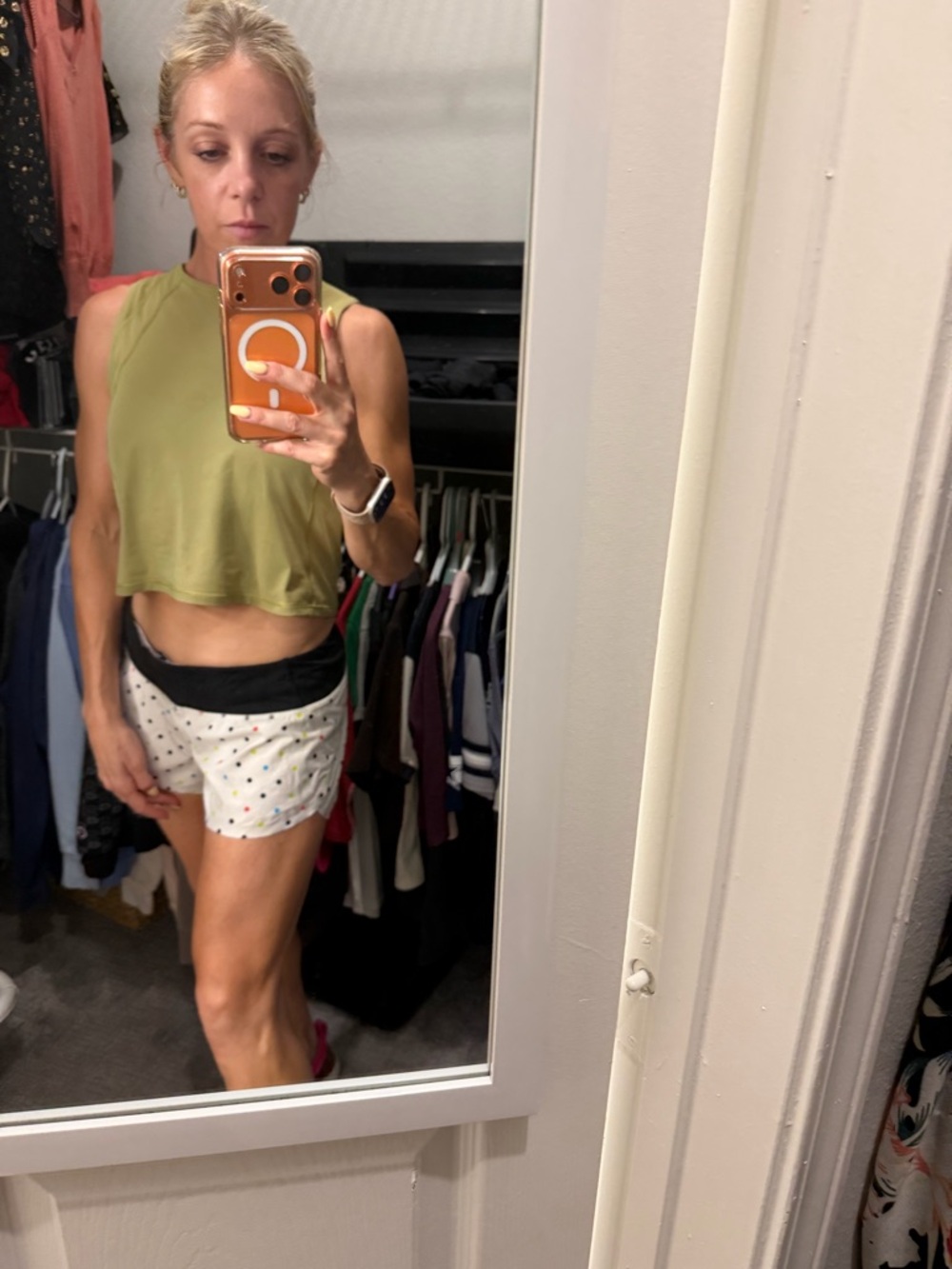 lululemon athletica White Polka Dot Athletic Shorts with Black Waistband